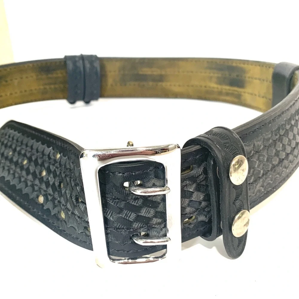 Vintage Sam Browne Basketweave 38” Police Woven Leather Belt
